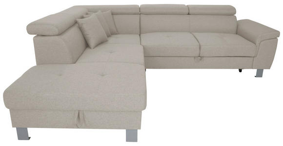 ECKSOFA inkl. Funktionen Ecru Webstoff - Ecru/Silberfarben, Design, Textil/Metall (226/257cm) - Xora