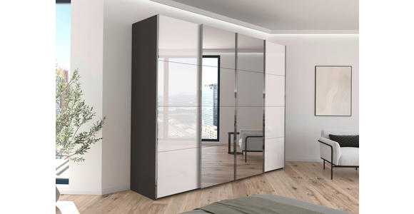 SCHWEBETÜRENSCHRANK 271/223/68 cm 4-türig Graphitfarben, Weiß  - Chromfarben/Graphitfarben, Design, Glas/Holzwerkstoff (271/223/68cm) - Novel