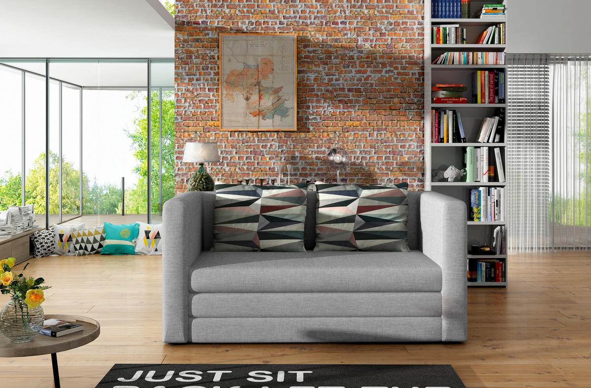 SCHLAFSOFA Webstoff Hellgrau  - Hellgrau/Schwarz, Design, Kunststoff/Textil (132/62/70cm) - MID.YOU