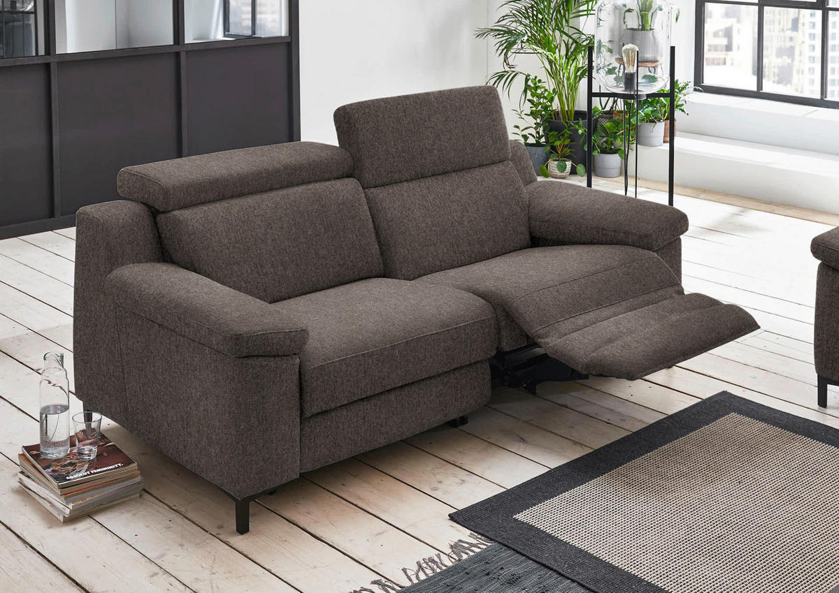 2,5-SITZER in Chenille Graubraun  - Graubraun/Schwarz, Design, Textil/Metall (188/84-104/104cm) - Valdera