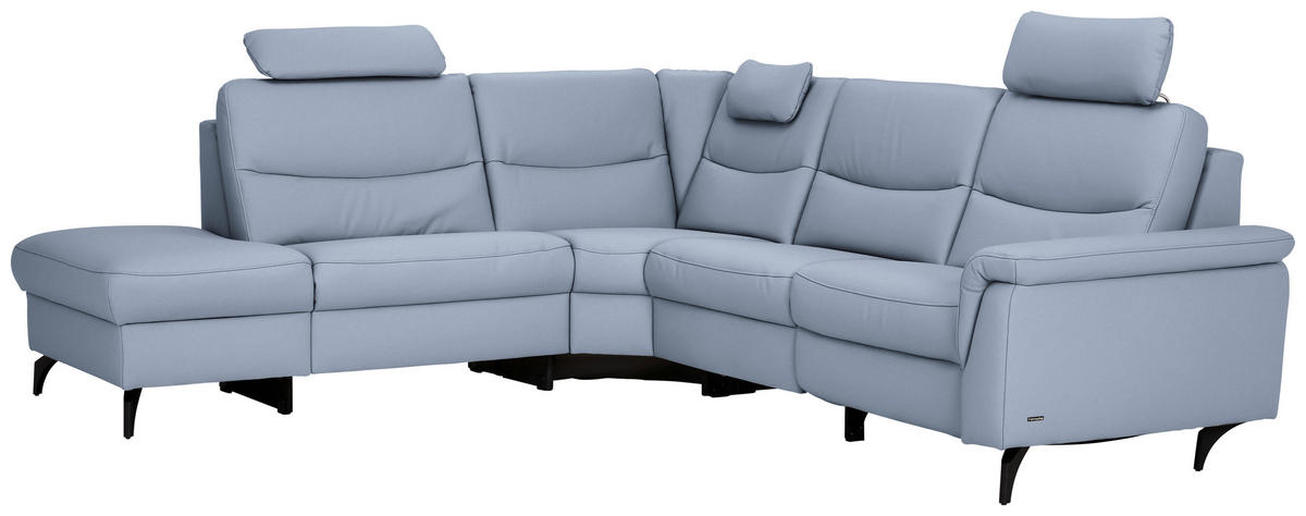 ECKSOFA in Echtleder Hellblau  249/280 cm  - Anthrazit/Hellblau, Design, Leder/Metall (249/280cm) - Himolla Komfortklass