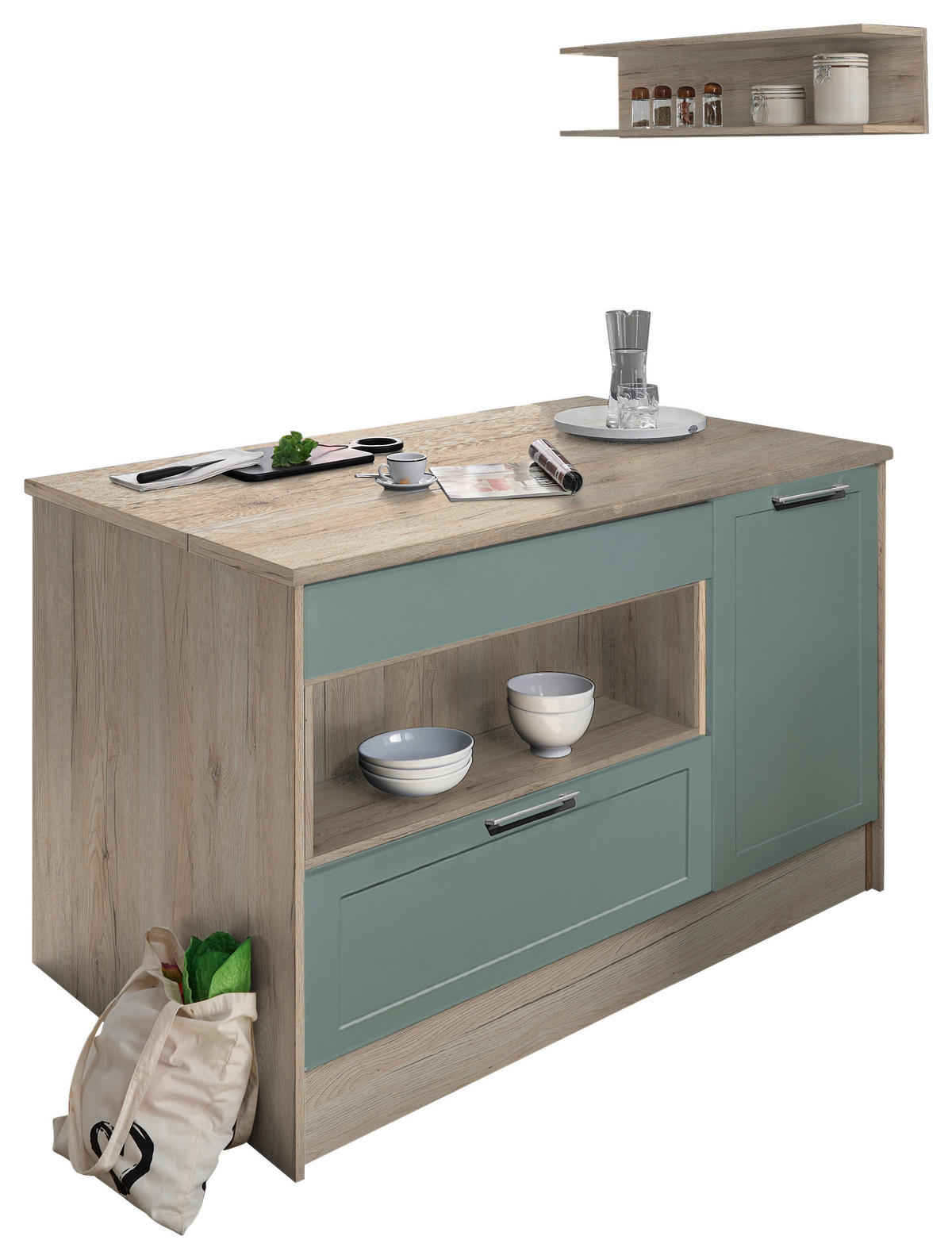 KÜCHENINSEL   in Eiche San Remo, Grün  - Chromfarben/Eiche San Remo, Design, Holzwerkstoff/Metall (145/90/90cm) - MID.YOU