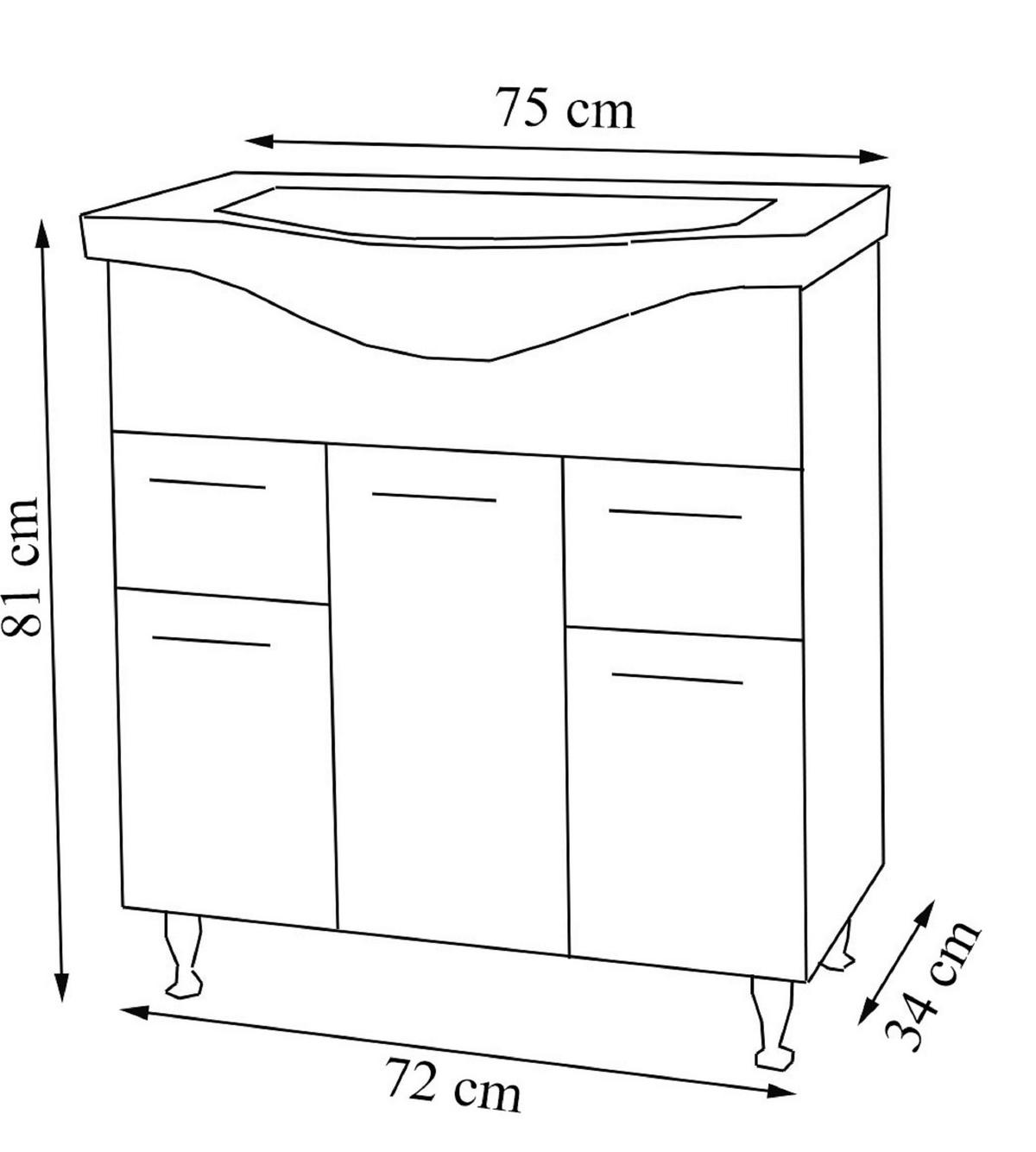 TVÄTTSTÄLL MED KOMMOD 75 cm  - vit/silver, Modern, metall/trämaterial (75cm) - MID.YOU