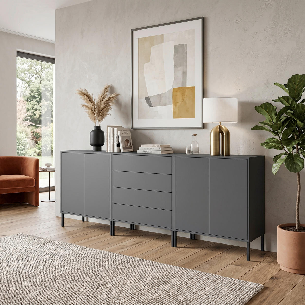 SIDEBOARD   - Anthrazit, MODERN, Holzwerkstoff/Metall (237/86/33cm) - MID.YOU