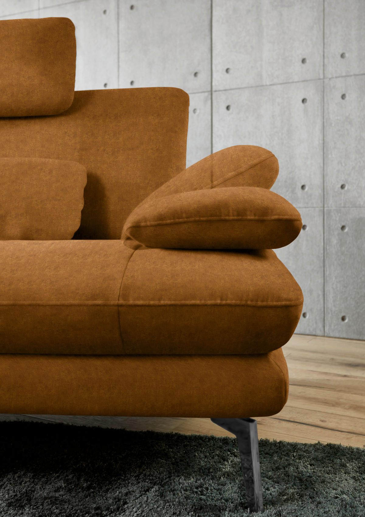 ECKSOFA in Velours Cognac  - Cognac/Schwarz, Design, Textil/Metall (184/284cm) - Dieter Knoll