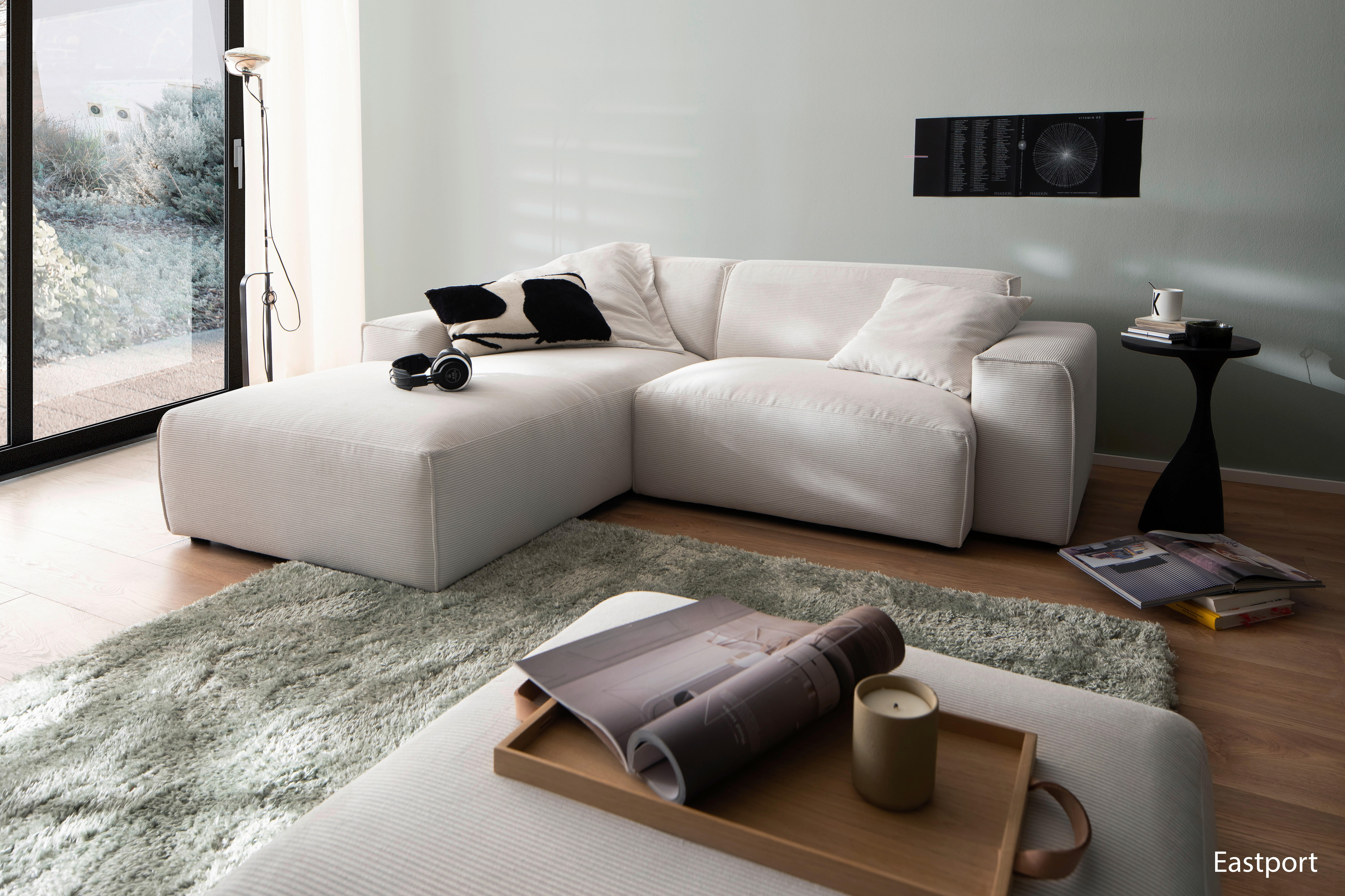 ECKSOFA Weiß Cord  - Schwarz/Weiß, Design, Kunststoff/Textil (230/189cm) - Pure Home Lifestyle