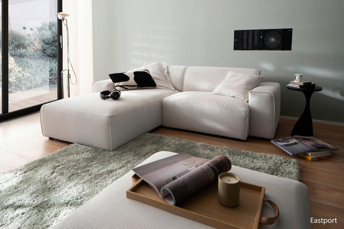 ECKSOFA in Cord Weiss  - Weiss/Schwarz, Design, Kunststoff/Textil (189/230cm) - Pure Home Lifestyle