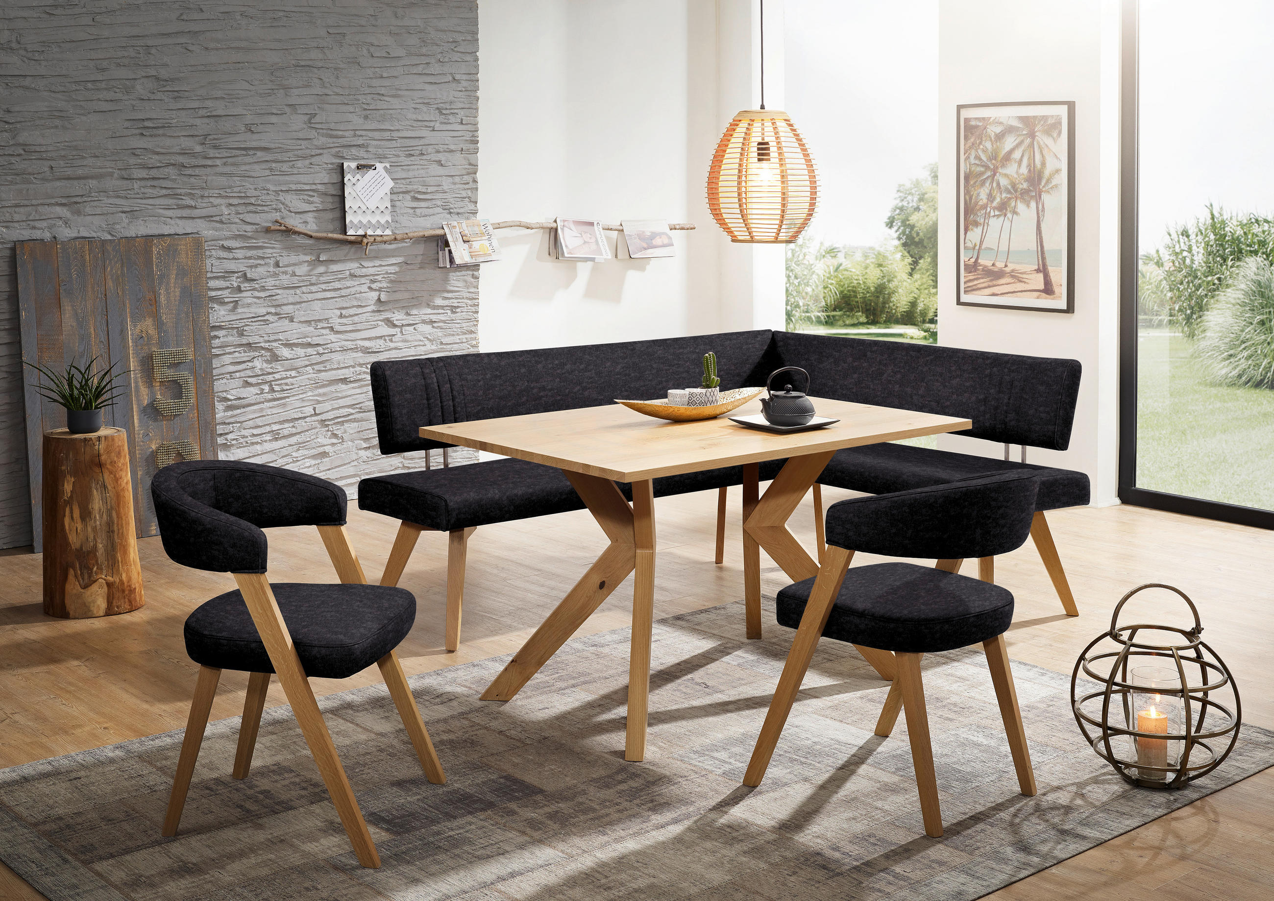 ECKBANK in Holz, Textil Anthrazit, Wildeiche  - Wildeiche/Eichefarben, Design, Holz/Textil (200/190cm) - Venda