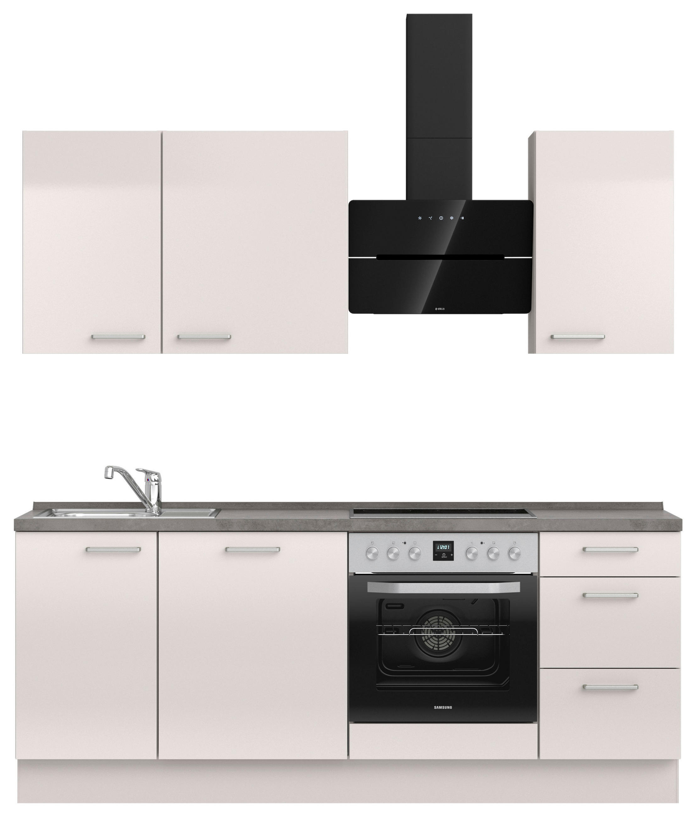 KÜCHENBLOCK 210 cm   in Schieferfarben, Hellgrau  - Schieferfarben/Edelstahlfarben, MODERN, Holzwerkstoff/Metall (210cm) - Nobilia