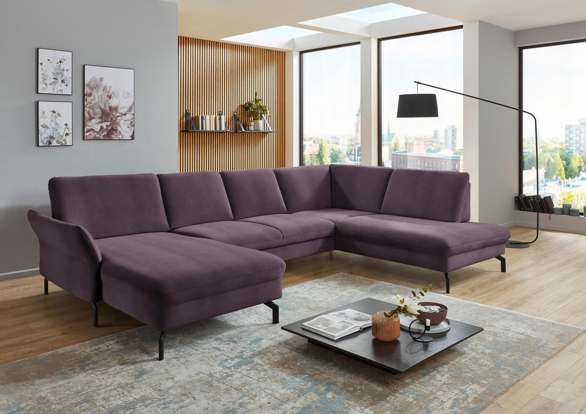 WOHNLANDSCHAFT in Velours Lila, Flieder  - Lila/Flieder, Design, Textil/Metall (179/335/220cm) - Beldomo System