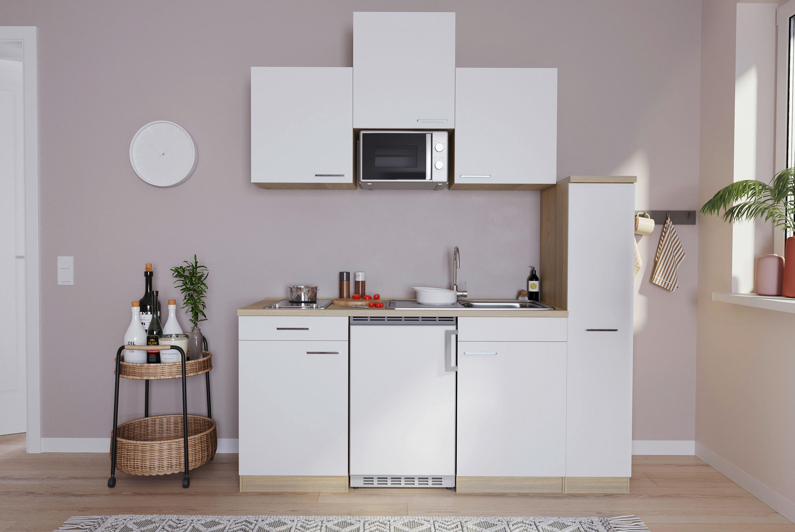 KÜCHENBLOCK Luis 180 cm  in Weiß  - Eichefarben/Alufarben, Basics, Holzwerkstoff/Kunststoff (180cm) - Respekta
