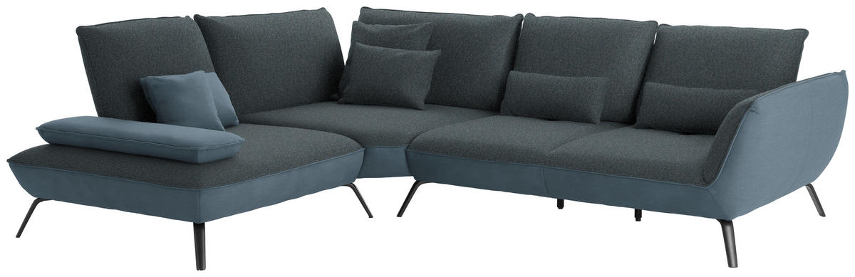 ECKSOFA in Flachgewebe Blaugrau  250/310 cm  - Blaugrau/Schwarz, Design, Textil/Metall (250/310cm) - Moderano