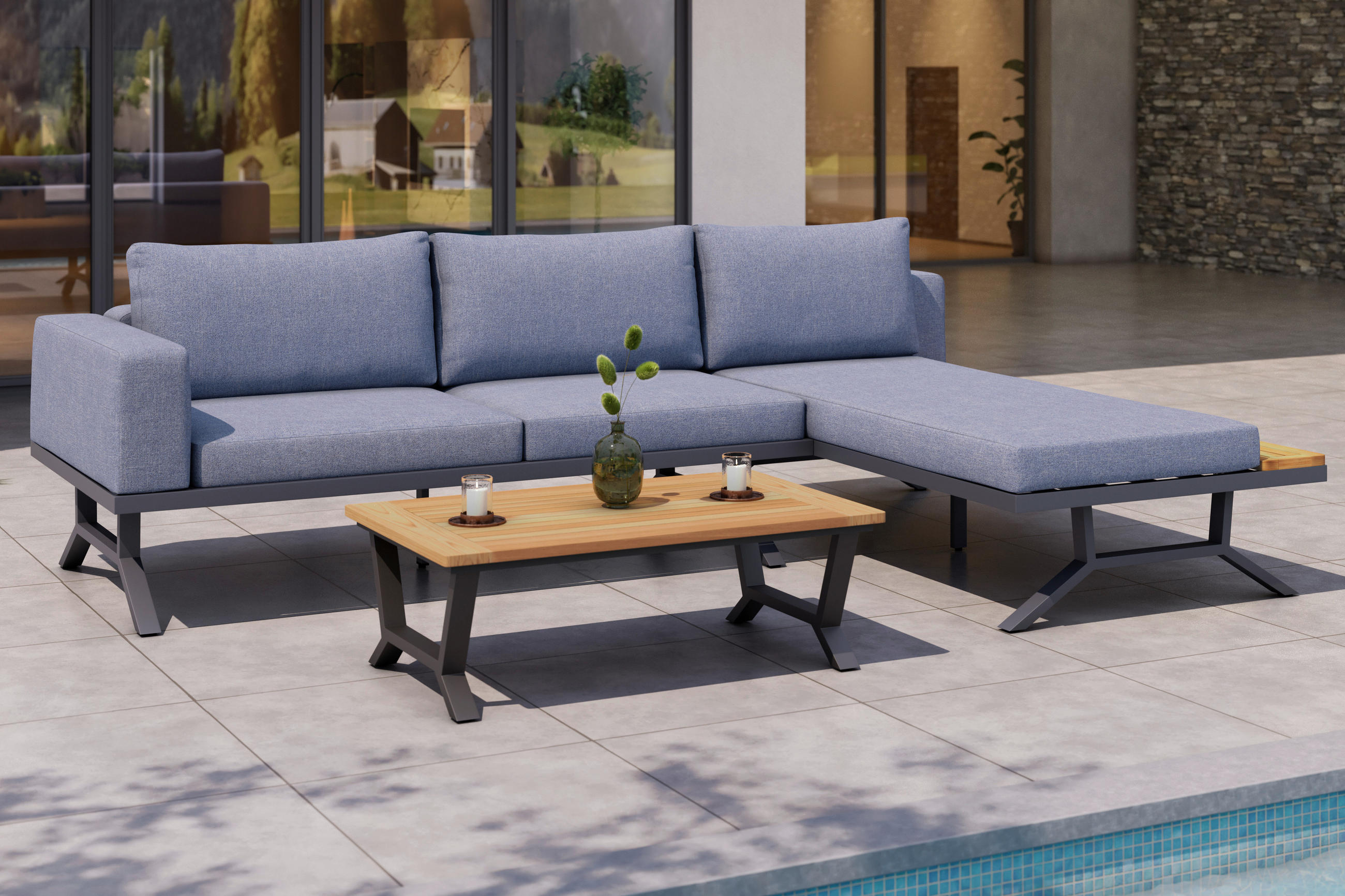 LOUNGEGARNITUR Teakholz Aluminium  - Schwarz, MODERN, Holz/Metall - Ambia Garden