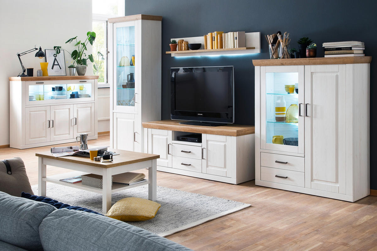 HIGHBOARD  118/142/40 cm 2 Schublade(n)  - Eichefarben/Schwarz, LIFESTYLE, Glas/Holzwerkstoff (118/142/40cm) - Landscape