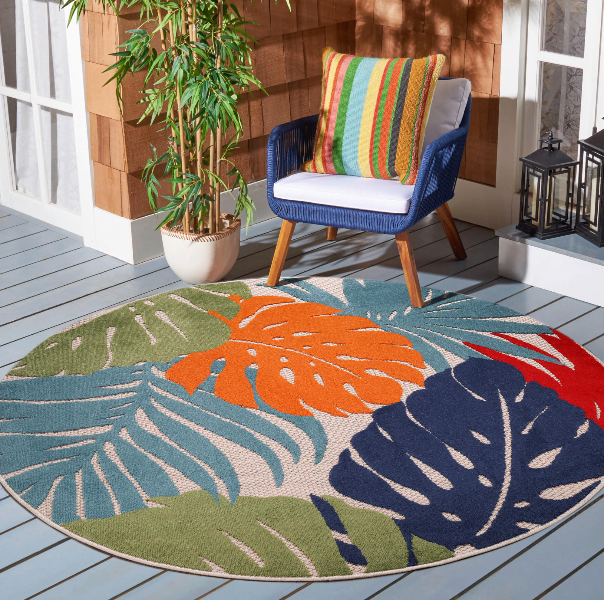 PREPROGA ZA ZUNANJO UPORABO  Floral      150 cm   tkano  modra, zelena  - modra/zelena, Trendi, umetna masa/tekstil (150cm)