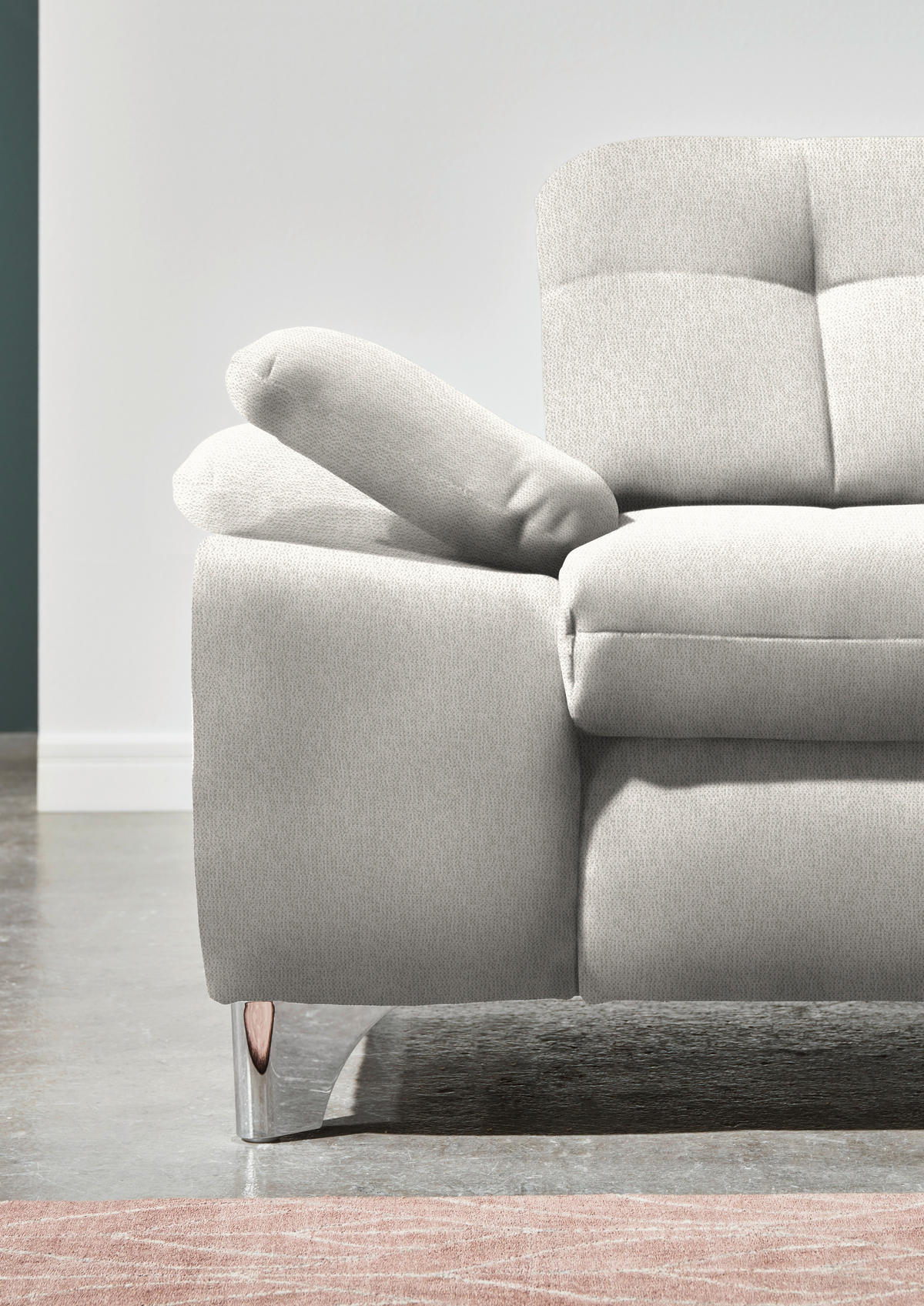 ECKSOFA in Chenille Creme  - Chromfarben/Creme, Design, Textil/Metall (310/260cm) - Beldomo Speed