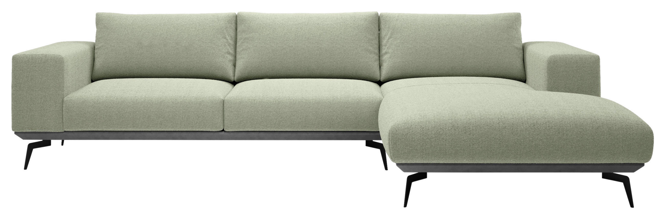 ECKSOFA Mintgrün Chenille  - Beige/Schwarz, Design, Holz/Textil (330/180cm) - MID.YOU