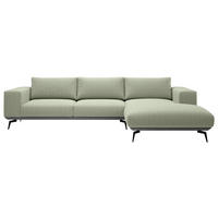 ECKSOFA in Chenille Mintgrün  - Beige/Schwarz, Design, Holz/Textil (330/180cm) - MID.YOU