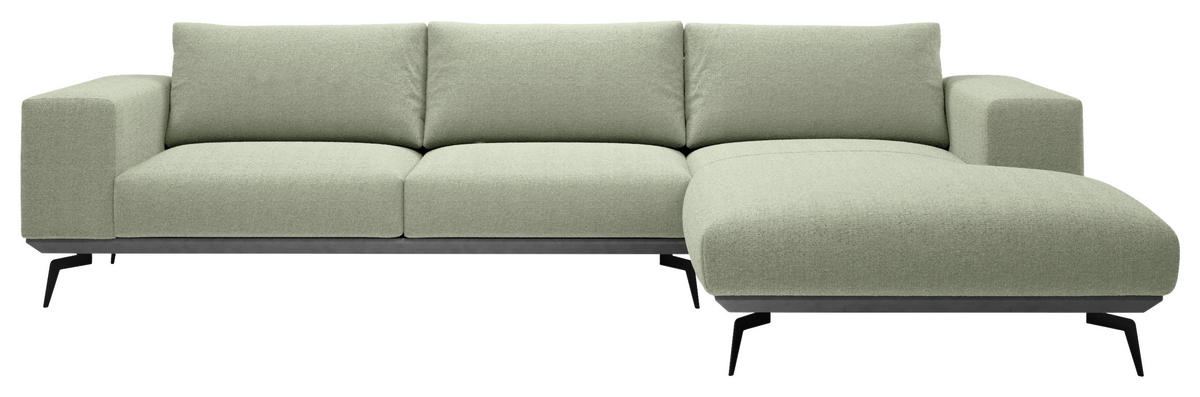 ECKSOFA in Chenille Mintgrün  - Beige/Schwarz, Design, Holz/Textil (330/180cm) - MID.YOU