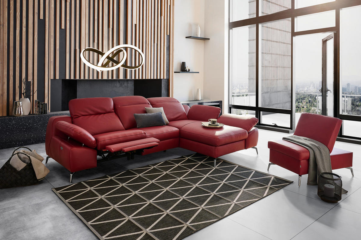 SAROKKANAPÉ bőr piros  - fekete/piros, Design, bőr/fém (286/183cm) - Celina Home