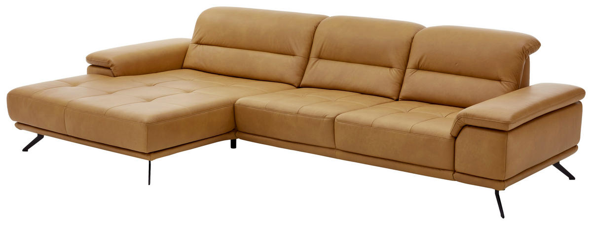 ECKSOFA Echtleder Currygelb  - Currygelb/Schwarz, Konventionell, Leder/Metall (193/343cm) - Beldomo Premium
