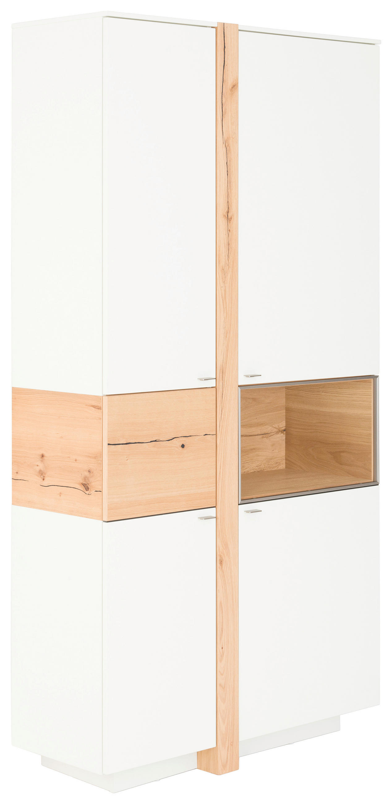 VITRINE  in furniert Eiche Weiß, Eichefarben - Edelstahlfarben/Eichefarben, Design, Glas/Holz (108/214/43cm) - Venjakob