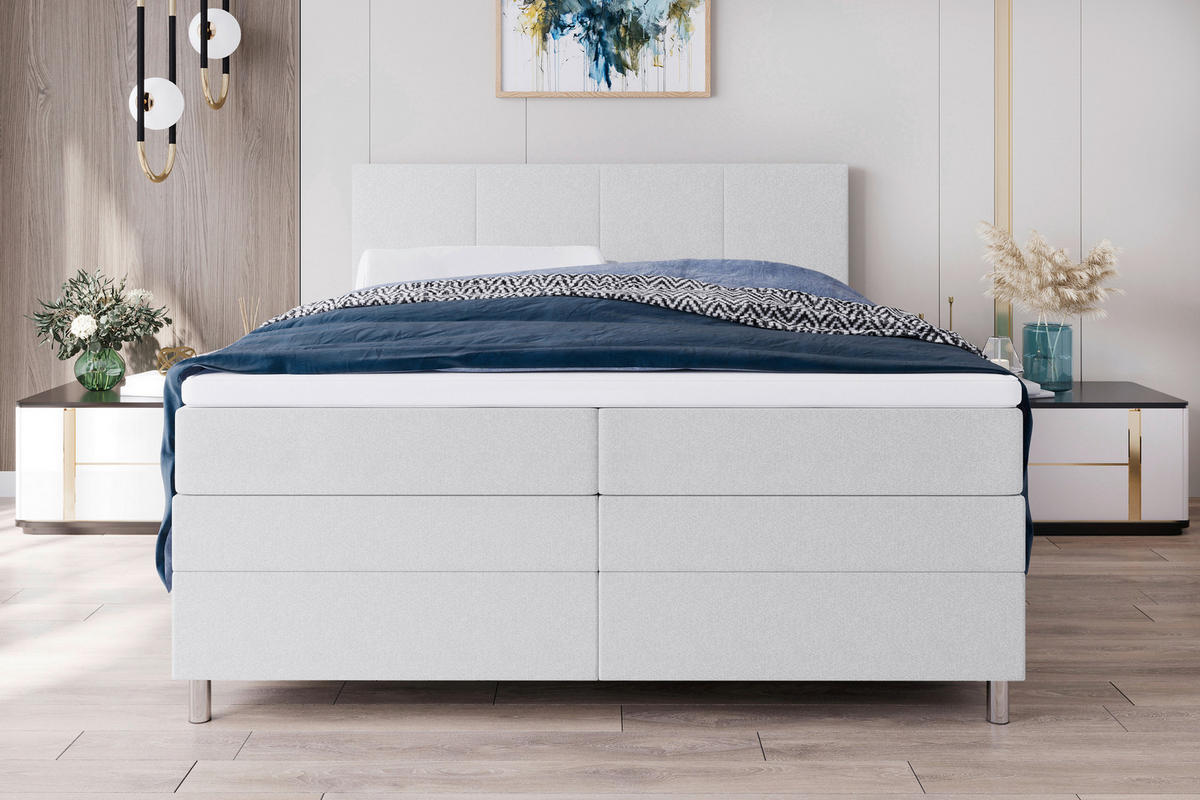 BOXSPRINGBETT 180/200 cm  in Hellgrau  - Chromfarben/Hellgrau, KONVENTIONELL, Kunststoff/Textil (180/200cm) - Boxxx