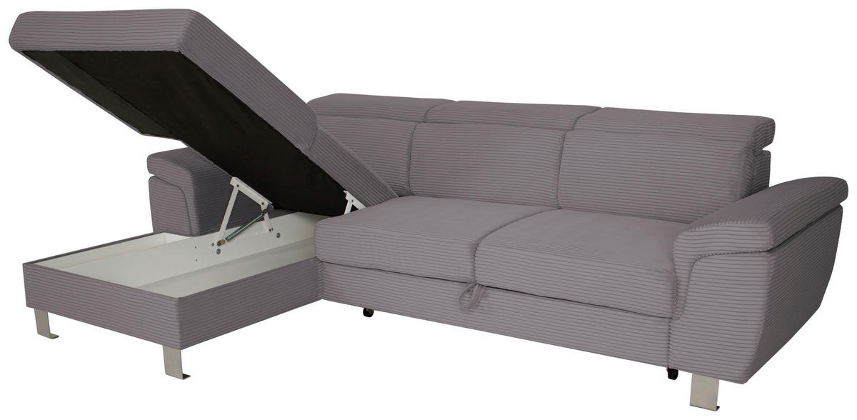 ECKSOFA inkl. Funktionen Dunkelgrau Cord  - Dunkelgrau/Silberfarben, Design, Textil/Metall (167/250cm) - Xora