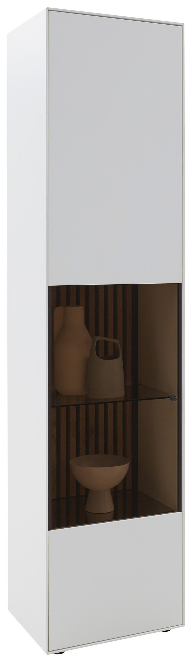 VITRINE  in massiv Birke, Kerneiche Weiß, Eichefarben - Eichefarben/Anthrazit, Design, Glas/Holz (49/205/39cm) - Johann Jakob