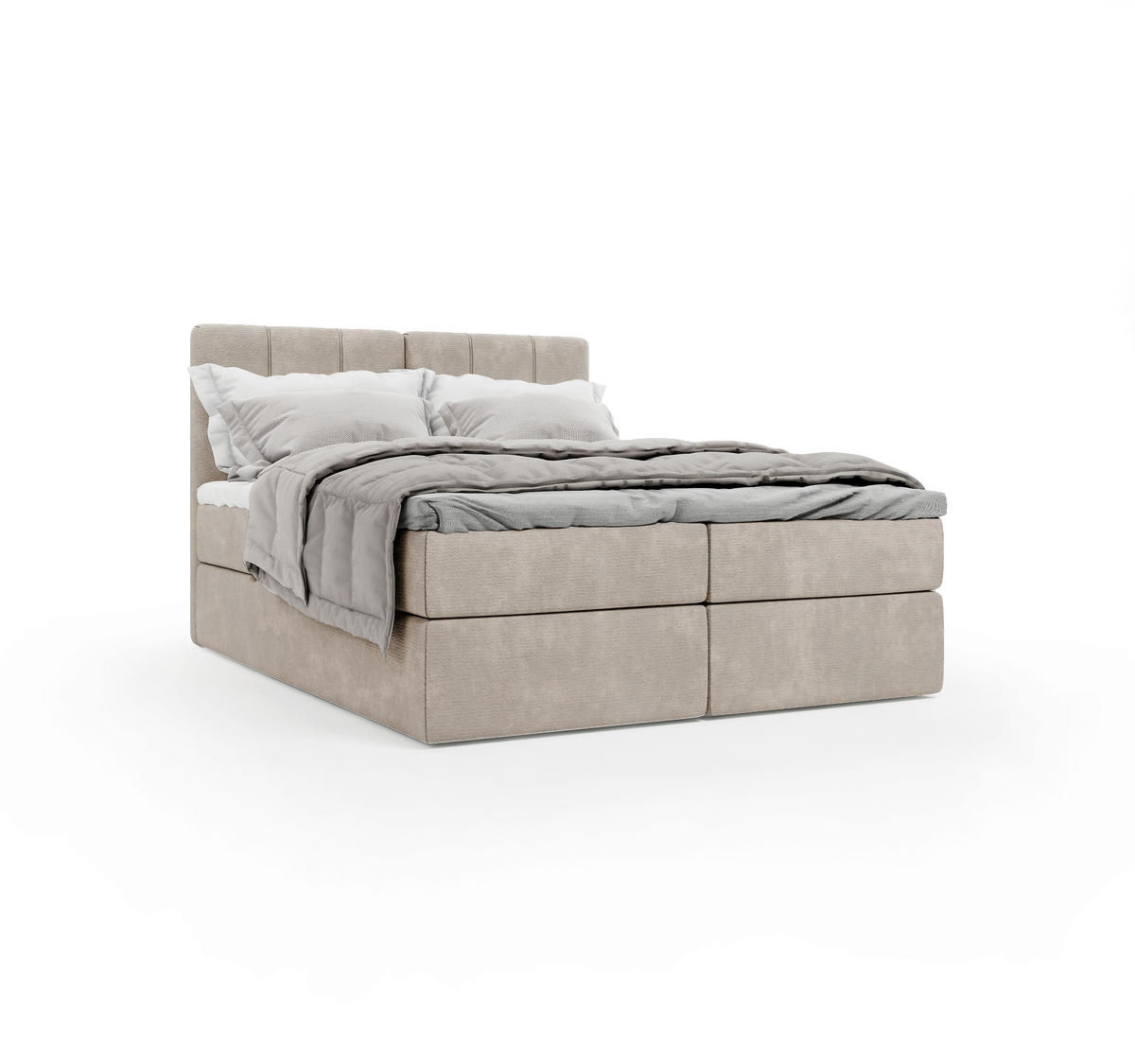 BOXBETT 160/200 cm,  in Graubraun, gepolstertes Kopfteil, Bettkasten, Topper, Matratze, H3 = fest  - Graubraun/Schwarz, Design, Holzwerkstoff/Kunststoff (160/200cm) - Esposa