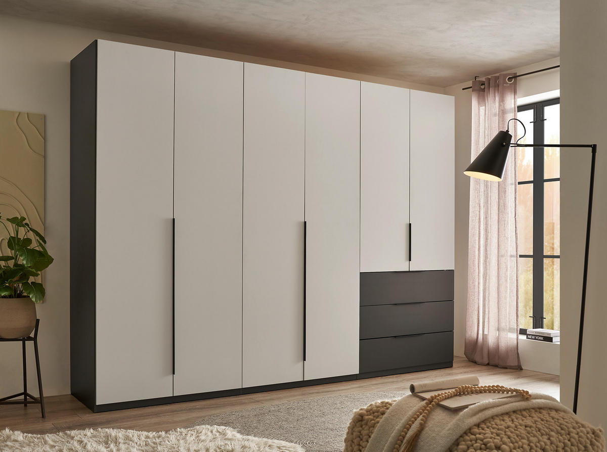DREHTÜRENSCHRANK 300/225,5/60 cm 6-türig Graphitfarben, Hellgrau  - Hellgrau/Schwarz, MODERN, Holzwerkstoff/Kunststoff (300/225,5/60cm) - MID.YOU