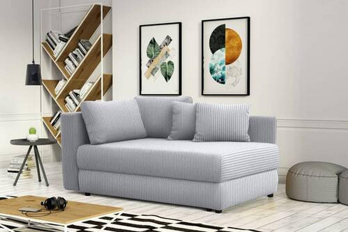 RÉCAMIERE Hellgrau Cord  - Hellgrau/Schwarz, Design, Kunststoff/Textil (171/71-88/93cm) - Cantus