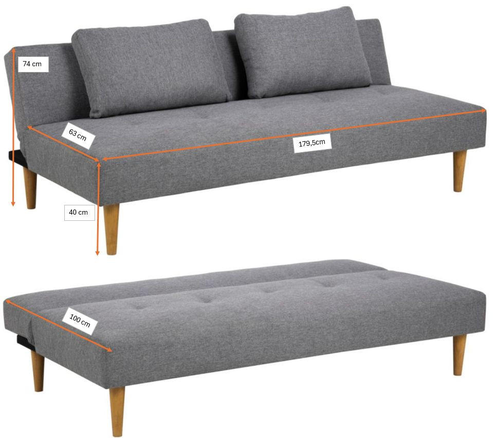 SCHLAFSOFA in Grau, Eichefarben  - Eichefarben/Grau, Design, Holz/Textil (180/74/86cm) - MID.YOU