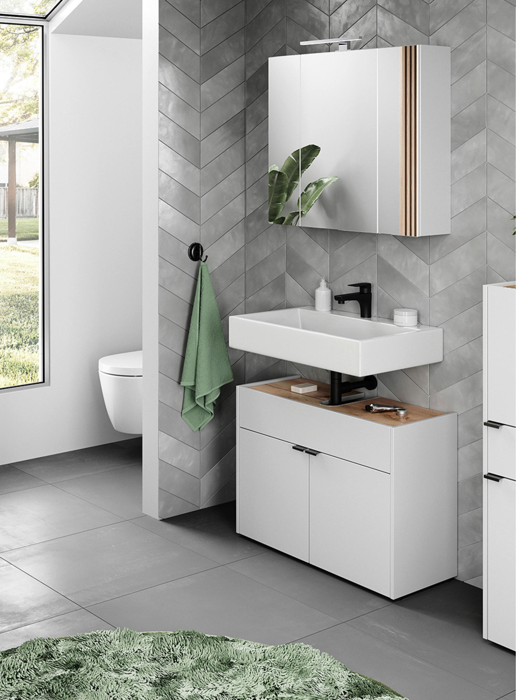 BADEZIMMER 2-teilig  in 80 cm  - Eichefarben/Schwarz, MODERN, Holzwerkstoff/Kunststoff (80cm) - Germania