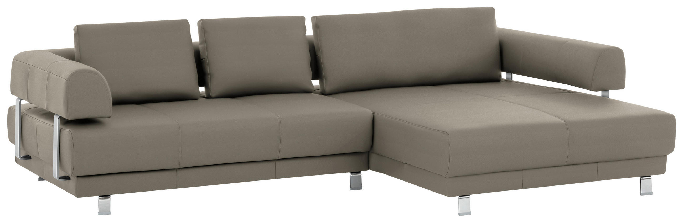 ECKSOFA in Echtleder Hellbraun  - Hellbraun, Design, Leder/Metall (307/188cm)