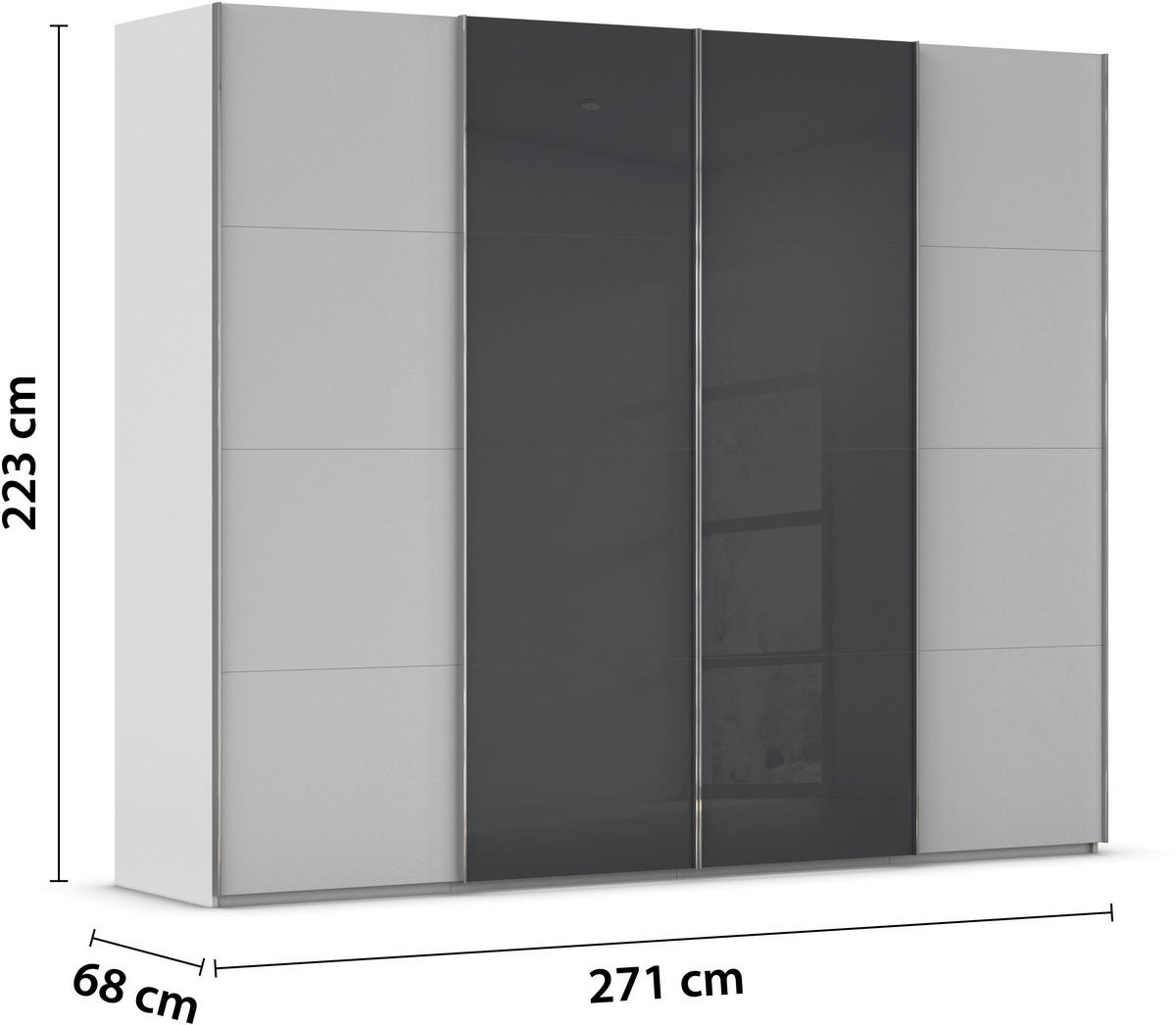SCHWEBETÜRENSCHRANK 271/223/68 cm 4-türig Grau  - Chromfarben/Grau, KONVENTIONELL, Glas/Holzwerkstoff (271/223/68cm) - Novel