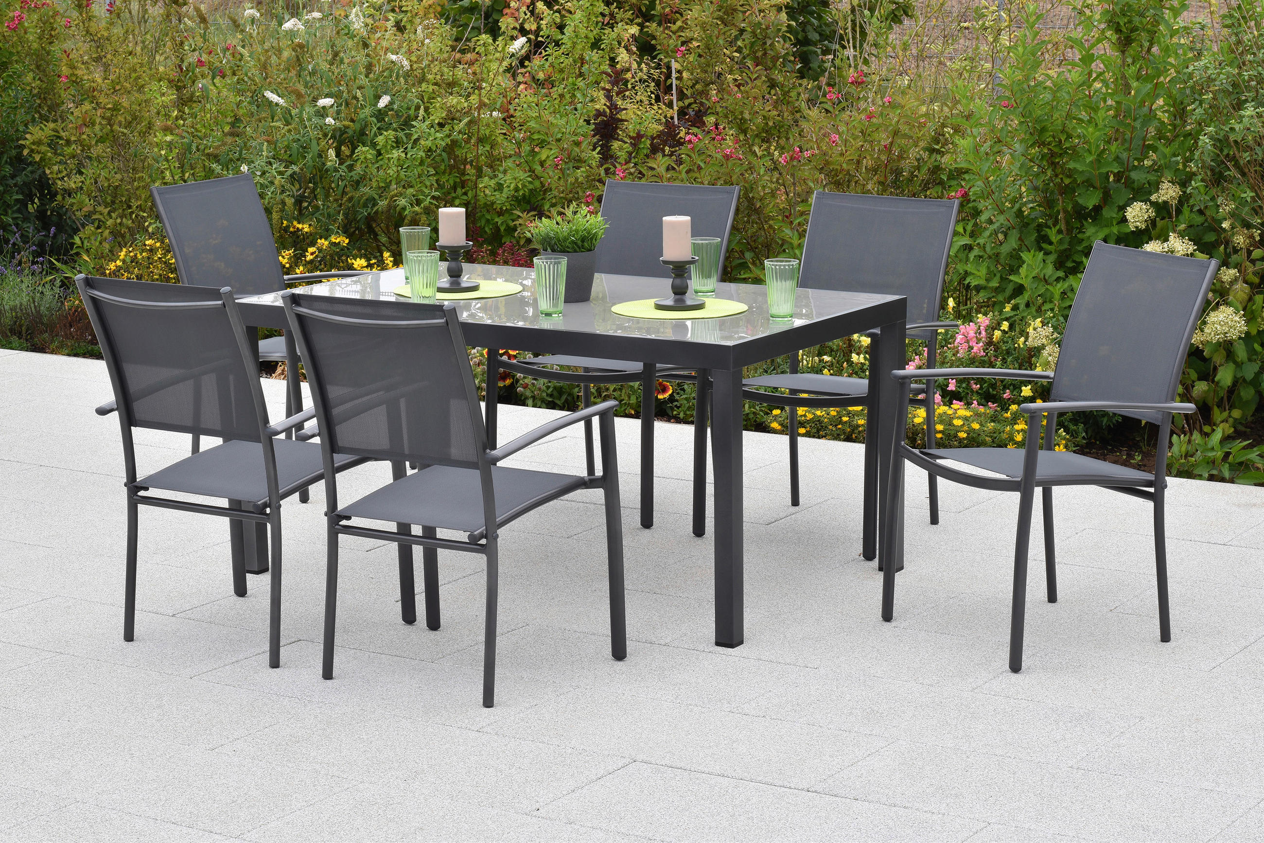GARTENSET Aluminium  - Graphitfarben/Grau, MODERN, Textil/Metall - Gardenson