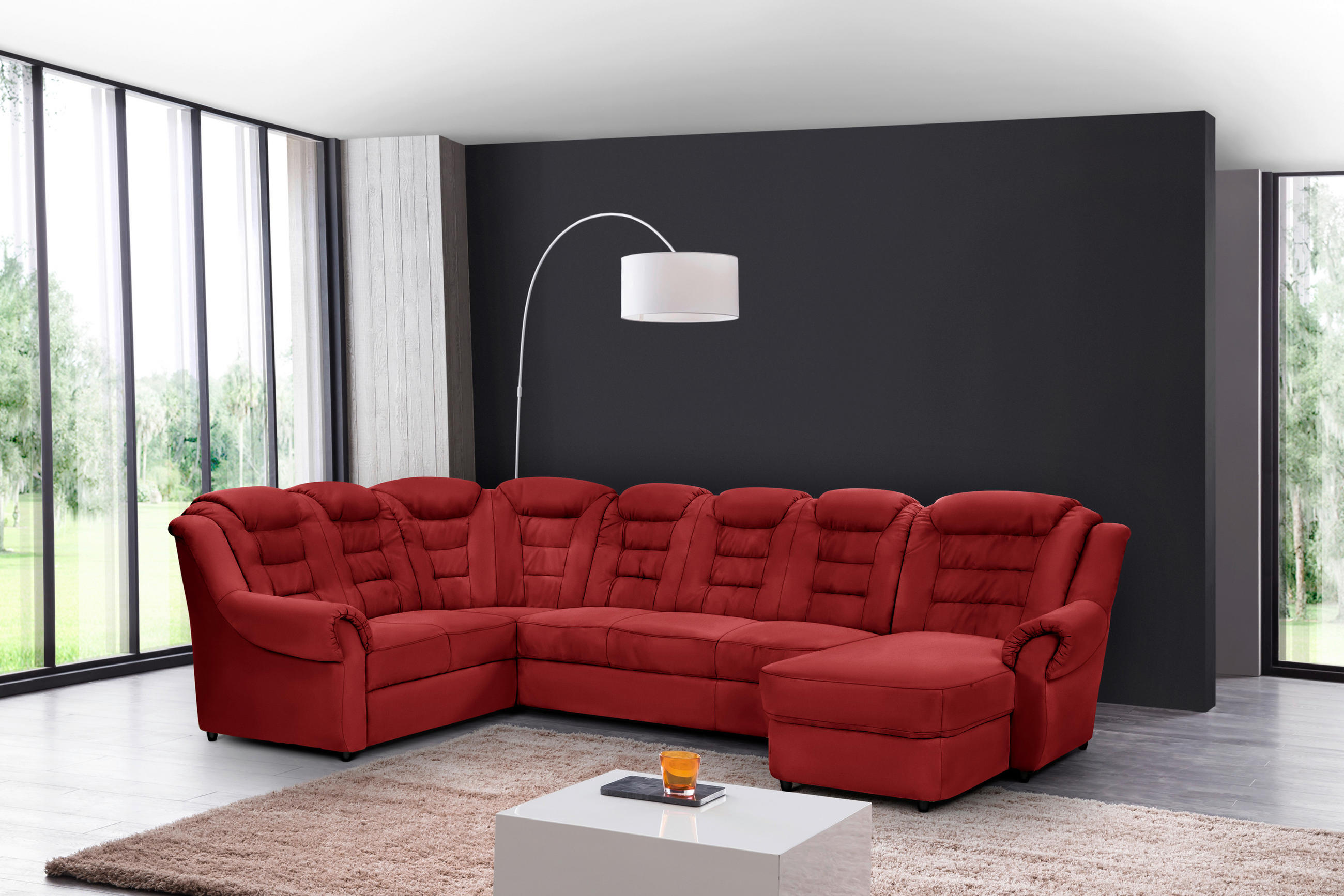WOHNLANDSCHAFT in Lederlook Rot - Rot/Schwarz, Konventionell, Kunststoff/Textil (216/333/165cm) - Livetastic