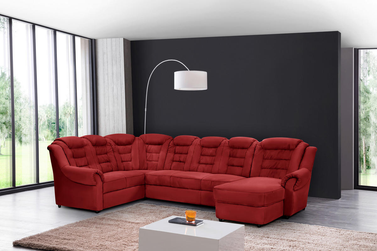 WOHNLANDSCHAFT in Lederlook Rot  - Rot/Schwarz, Konventionell, Kunststoff/Textil (216/333/165cm) - Livetastic