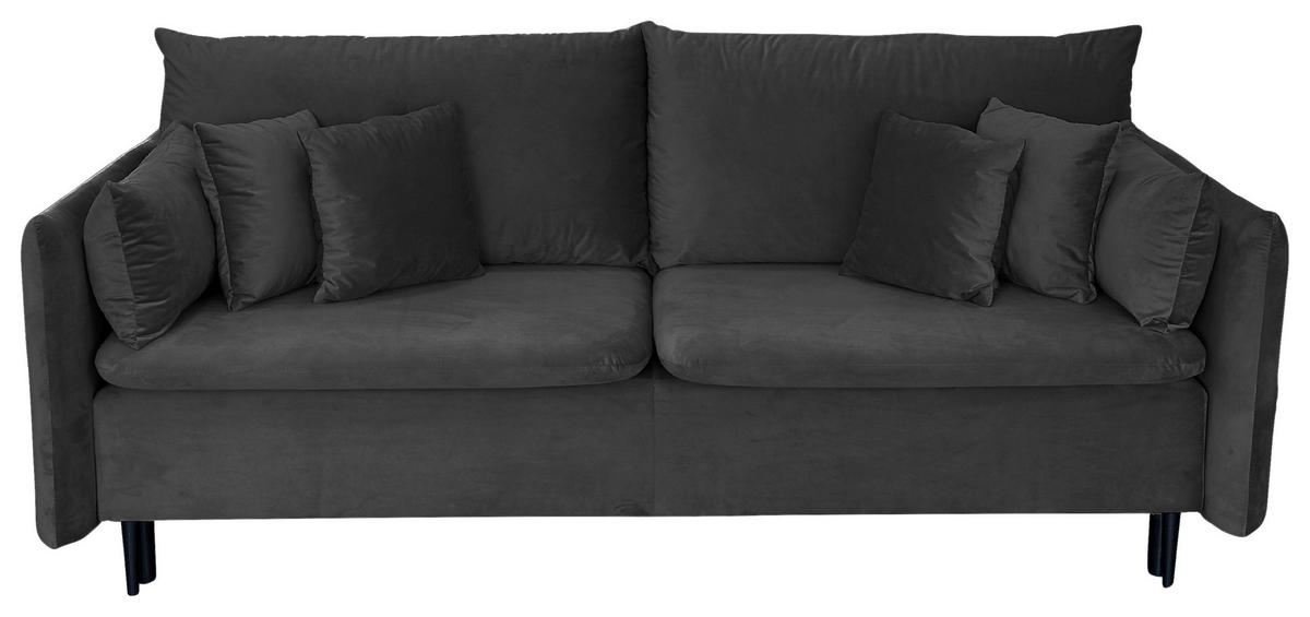SCHLAFSOFA  mit Liegefunktion Velours Grau  - Schwarz/Grau, Design, Holz/Kunststoff (220/96/102cm) - MID.YOU