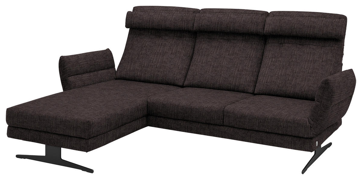 ECKSOFA in Flachgewebe Mokka  - Schwarz/Mokka, Design, Textil/Metall (176-217/279-327cm) - Dieter Knoll