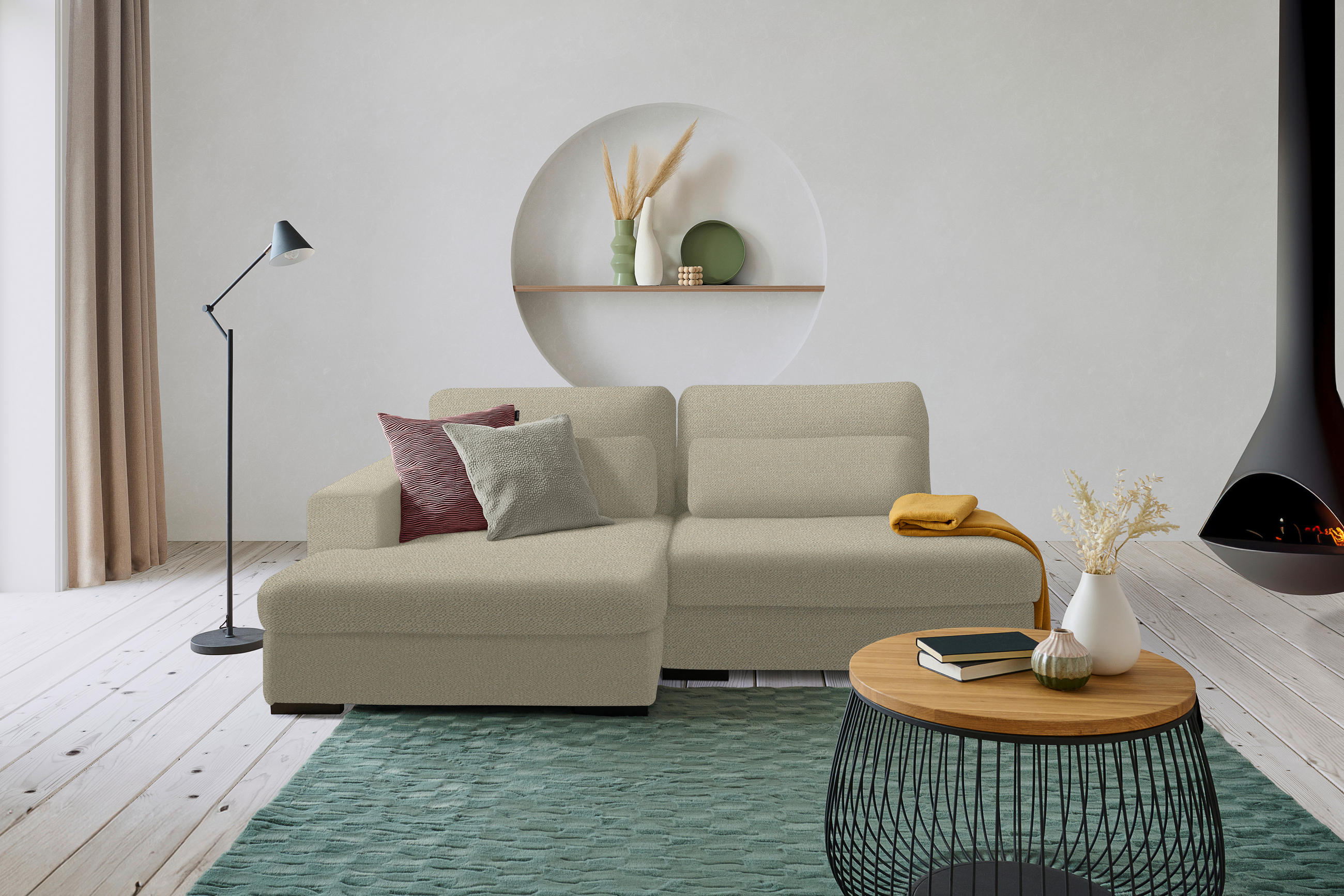 ECKSOFA in Chenille Cappuccino  - Schwarz/Cappuccino, Design, Kunststoff/Textil (158/223cm) - Lomoco