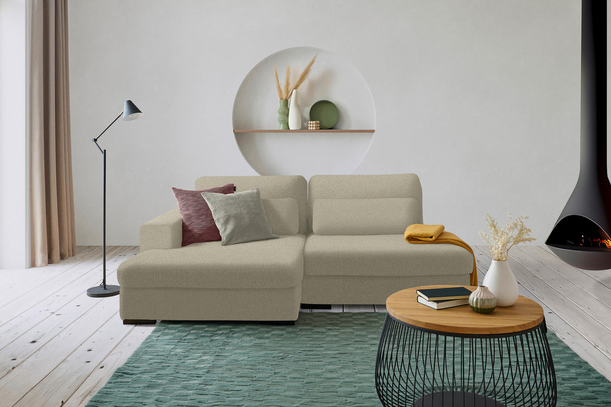 ECKSOFA in Chenille Cappuccino  - Schwarz/Cappuccino, Design, Kunststoff/Textil (158/223cm) - Lomoco