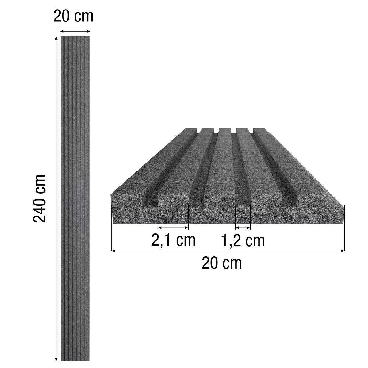 AKUSTIKPANEEL 20/240/1,8 cm  - Anthrazit, Basics, Kunststoff (20/240/1,8cm)