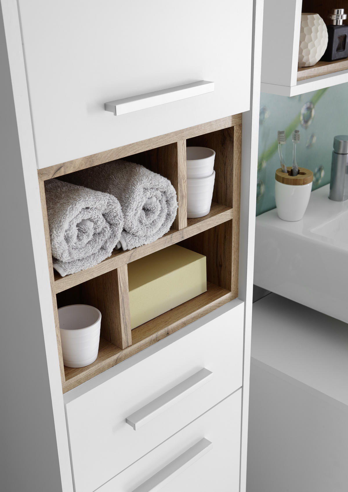 HOCHSCHRANK 38/190/30 cm  - Weiss/Eichefarben, Design, Holzwerkstoff/Kunststoff (38/190/30cm) - MID.YOU