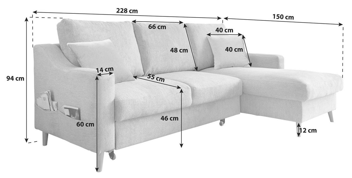 ECKSOFA Struktur Bordeaux  - Bordeaux/Naturfarben, Konventionell, Holz/Textil (228/150cm) - P & B