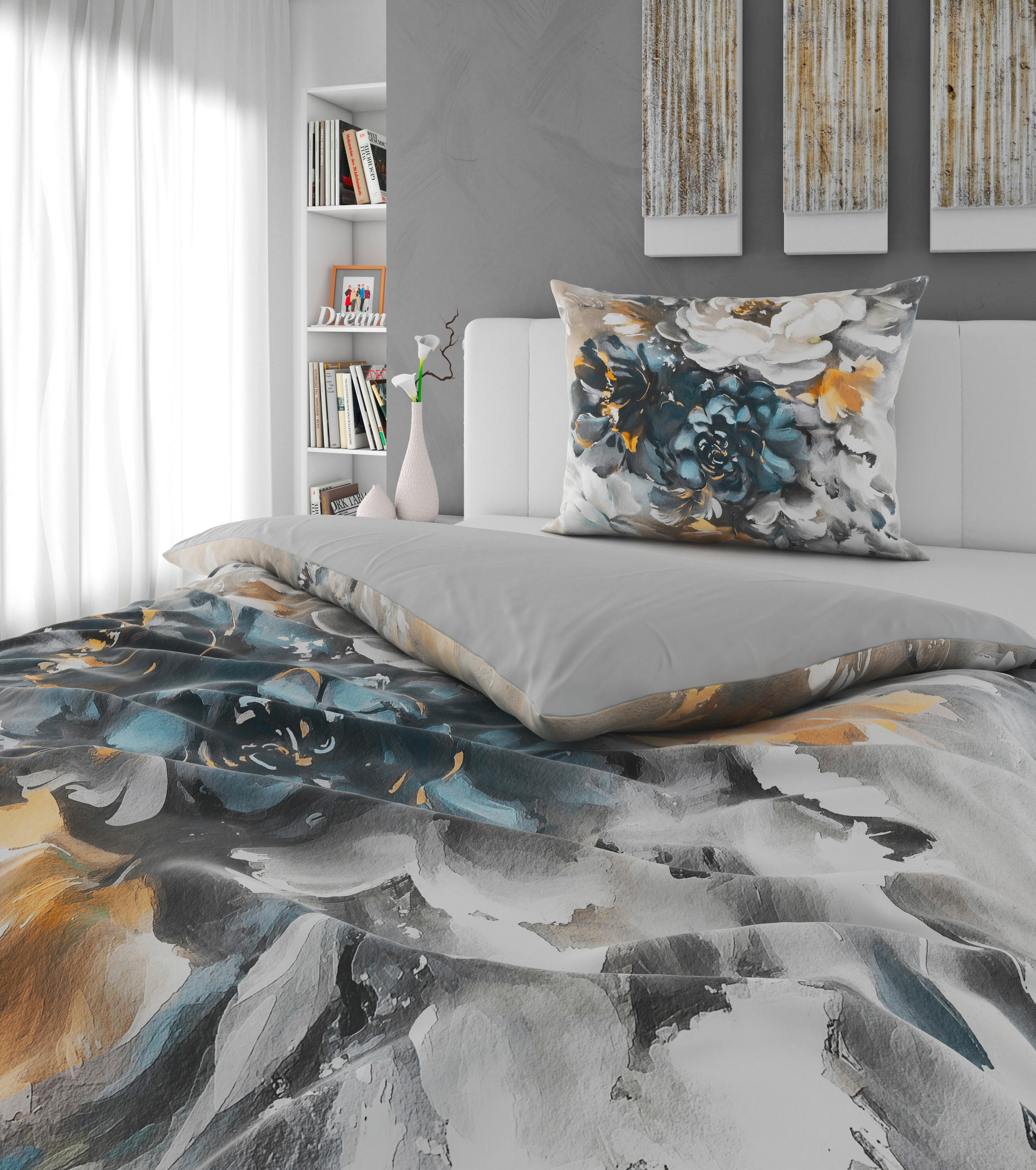 OBOJSTRANNÁ POSTEĽNÁ BIELIZEŇ, satén, sivá, 140/200 cm - sivá, textil (140/200cm) - Esposa