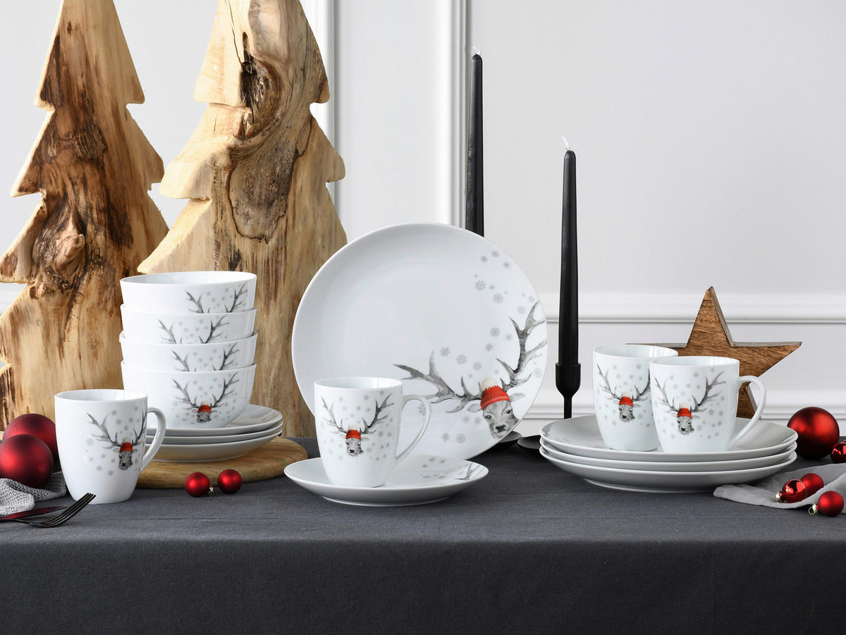 KOMBISERVICE Weiß Hirsch 16-teilig 4 Personen  - Weiß, Basics, Keramik - Creatable