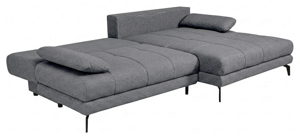 ECKSOFA Blau Struktur Rückenkissen, Bettkasten, Schlaffunktion, Rücken echt, Armteilverstellung, Liegefläche im Originalstoff  - Blau/Beige, MODERN, Textil/Metall (263/181cm) - Carryhome