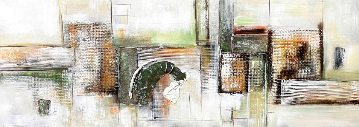 ÖLGEMÄLDE Abstraktes 150/55 cm  - Orange/Weiß, Design, Holzwerkstoff/Textil (150/55cm) - Monee